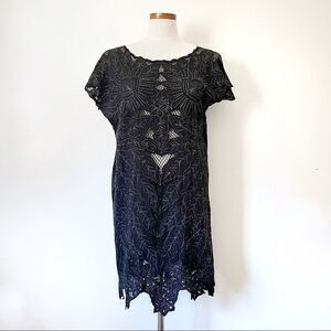black mini dress off shoulder Miss Circle Daisha Black Lace Trimmed Off-Shoulder Ruched Mini Dress S